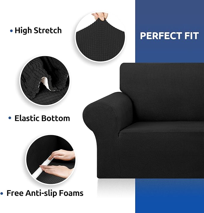 KEKUOU Stretch Chair Sofa Slipcover, Single Couch Cover,Black