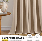 MIULEE Beige Blackout Curtains for Bedroom Living Room 90 Inches Long 2 Panels, Thermal Insulated Room Darkening Drapes Solid Grommet Top Noise Reduction Light Blocking Window Treatments 40x90 Inch