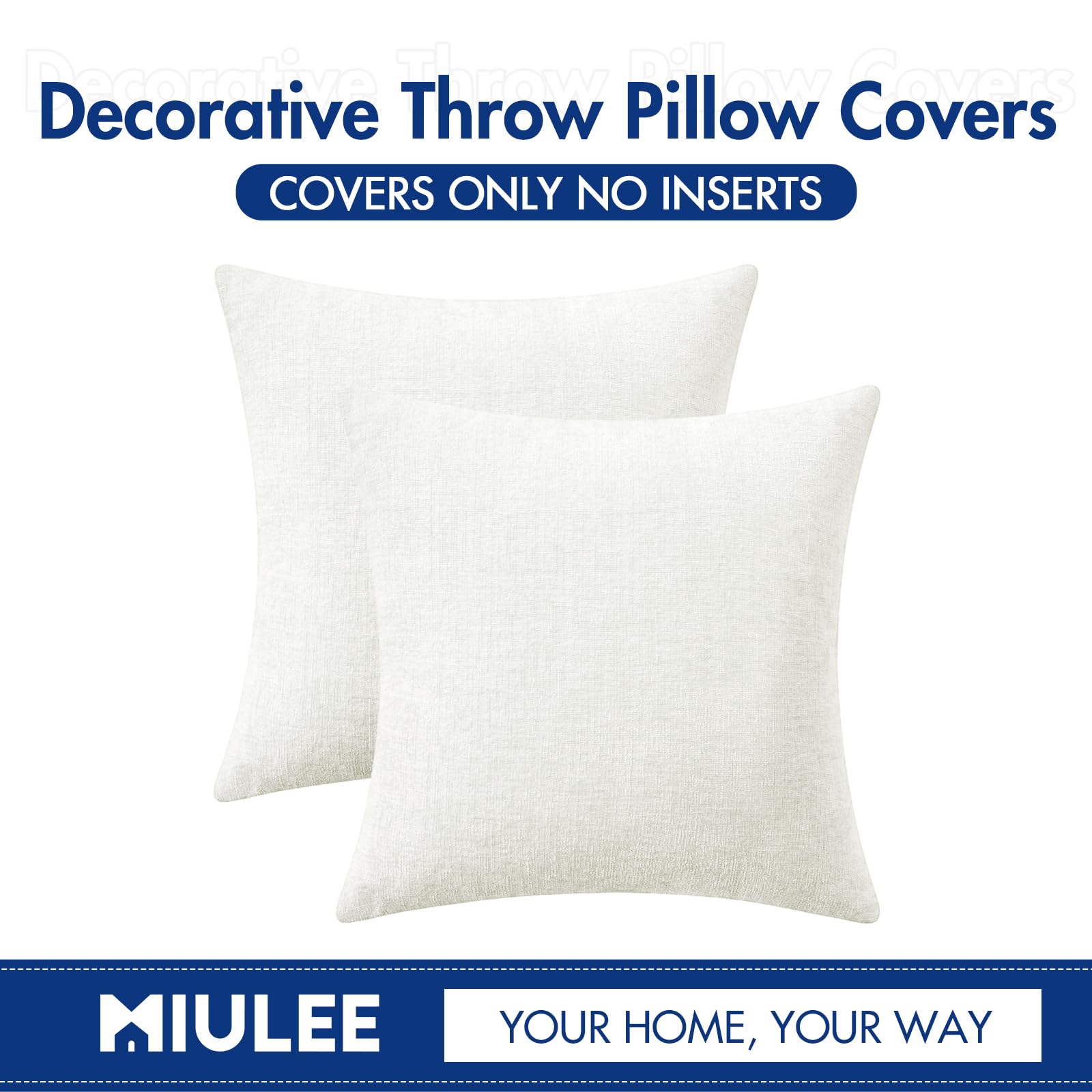 MIULEE Soft Chenille Throw Pillow Covers White 18x18 Inch Pack of 2