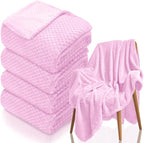 4 Pack Fleece Throw Blankets 50x60 Inches - Oeko-Tex Certified 100, 270 GSM Ultra Soft Plush for Bed, Couch and Cozy Gifts. 3D Waffle Texture, No Shedding No Pilling All Season (Pink)