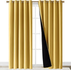 NICETOWN Total Shade Curtains and Draperies, Heavy-Duty Full Light Shading Drapes with Black Liner Backing for Villa/Hall/Dorm Window(Bright Yellow, Package of 2, 70 inches Wide x 95 inches Long)