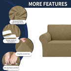 Cupuamon 2026 New Stretch Sofa Slipcovers Couch Cover for 3 Cushion Furniture Protector Sofa Covers with Elastic Bottom Jacquard Fabric Small Checks for Pets, Kids -Sofa, Tan