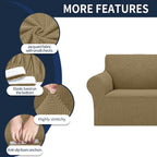 Cupuamon 2026 New Stretch Sofa Slipcovers Couch Cover for 3 Cushion Furniture Protector Sofa Covers with Elastic Bottom Jacquard Fabric Small Checks for Pets, Kids -Sofa, Tan