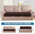 H.VERSAILTEX Velvet Stretch Couch Cushion Cover Plush Cushion Slipcover for Chair Loveseat Sofa Cushion Furniture Protector Seat Cushion Sofa Cover (3 Piece XL Sofa Cushion Covers, Brown)