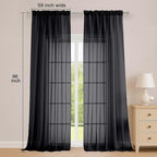 OWENIE Black Sheer Curtains, Sheer Curtains 96 inches Long 2 Panels Set, Rod Pocket Voile Fimly Sheer Drapes for Living Room/Bedroom, 2pcs, Each 59" W x 96" L