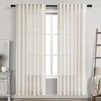 Cream Linen Curtains 80 inch Length for Bedroom Back Tab Light Filtering Privacy Sheer Curtains Modern Farmhouse Coastal Decor Cream Cotton Textured Gauze Curtain 2 Panel Set 52x80