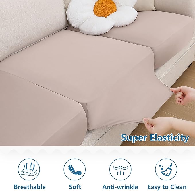 hyha Milk Silk Couch Cushion Covers, Soft Magic Sofa Covers Washable for Cushion Couch, Stretch Sectional Outdoor Cushion Covers for Patio Furniture with Elastic Bottom(Small, Taupe)