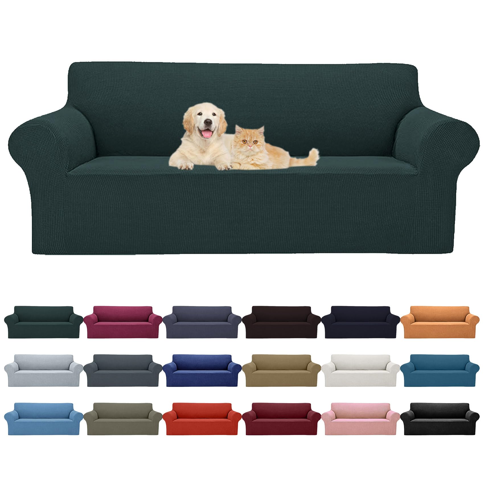 Cupuamon 2026 New Stretch Oversized Sofa Slipcovers Couch Sofa Cover for 4 Seater Furniture Protector Covers with Elastic Bottom Jacquard Fabric Small Checks for Pets, Kids - Hunter