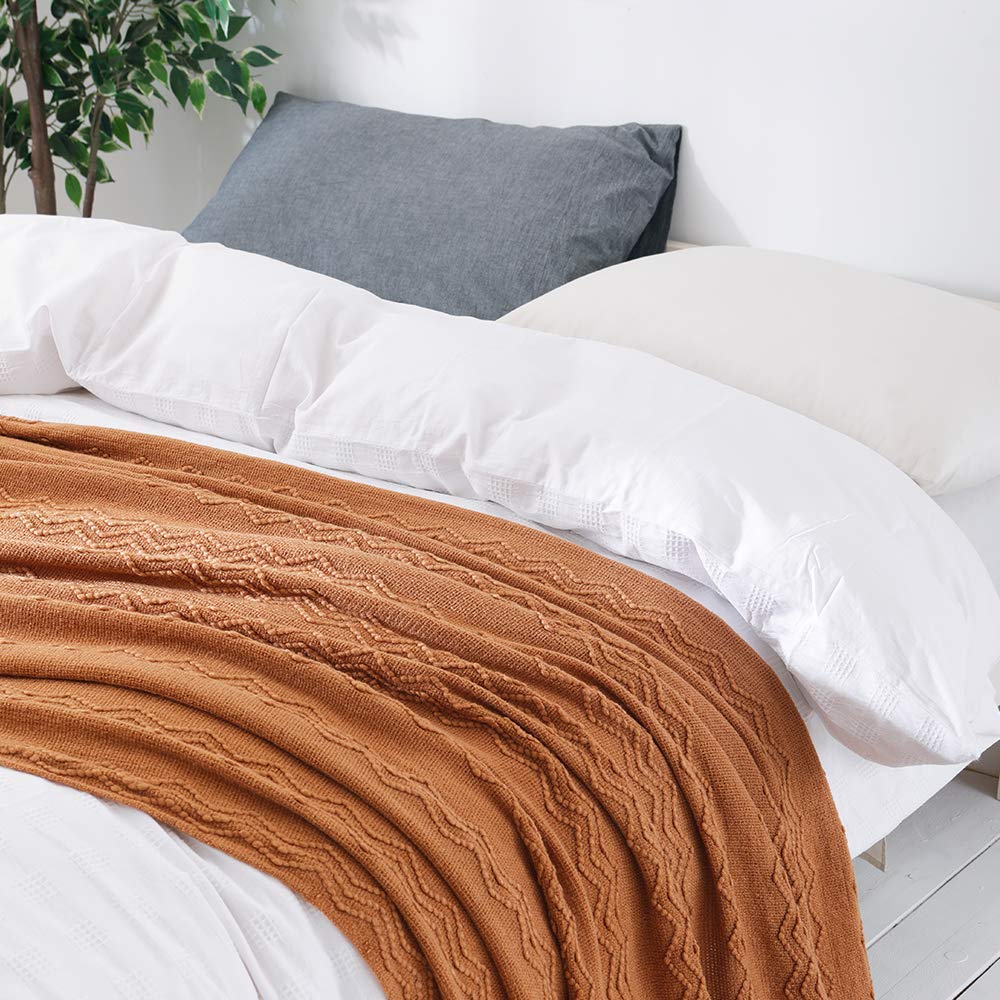 BOURINA Almond Throw Blanket 50x90 Inch Boho Knitted Soft Throw Bed Blanket