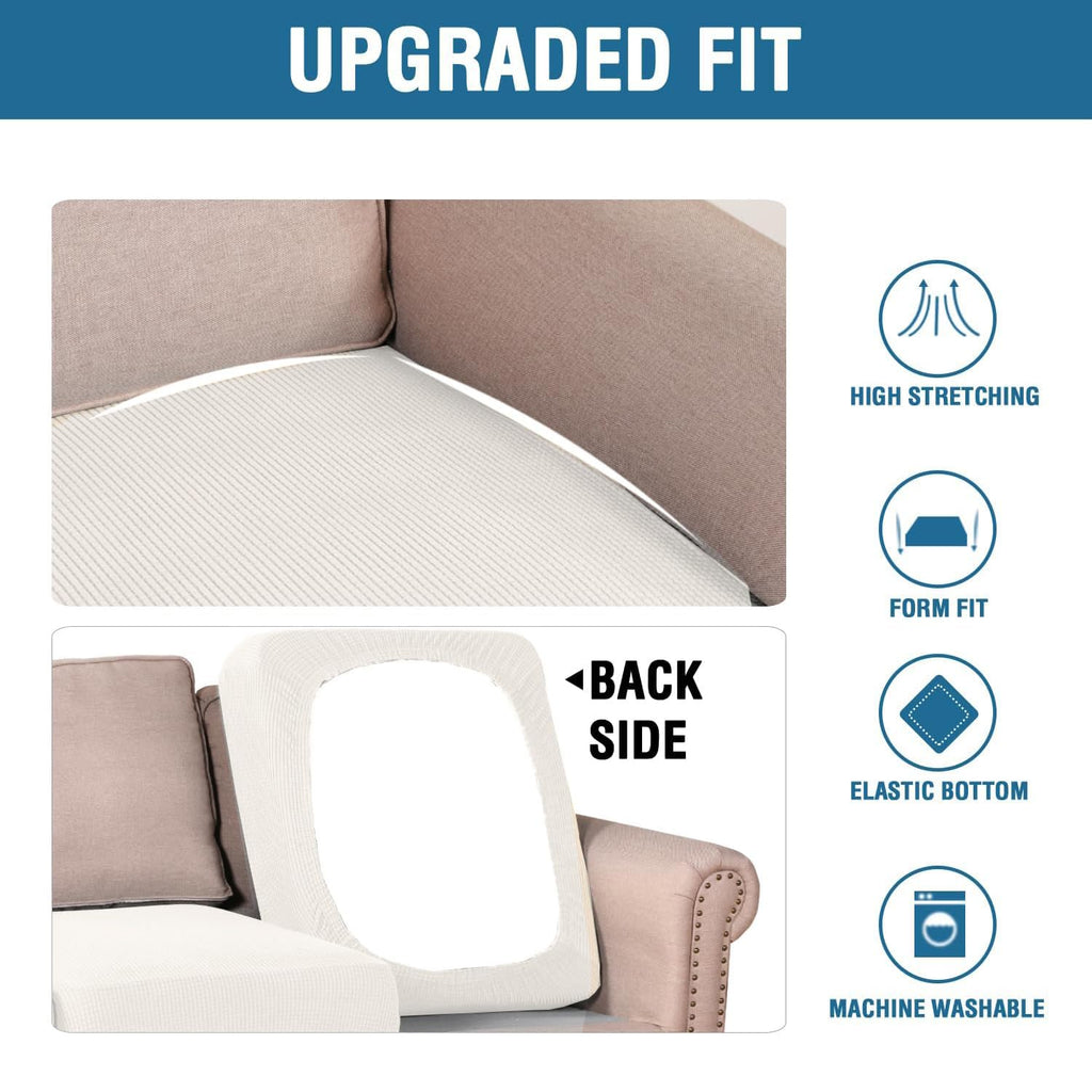 H.VERSAILTEX Super Stretch Individual Seat Cushion Cover Sofa Covers Couch Cushion Covers Slipcover Sets Thick Jacquard Textured Twill Fabric (3 Piece Sofa Cushion Covers, Porcelain White)