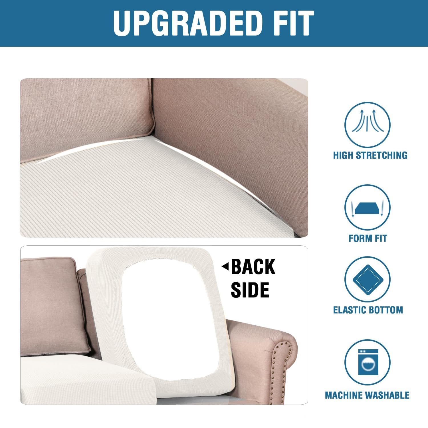 H.VERSAILTEX Super Stretch Individual Seat Cushion Cover Sofa Covers Couch Cushion Covers Slipcover Sets Thick Jacquard Textured Twill Fabric (3 Piece Sofa Cushion Covers, Porcelain White)
