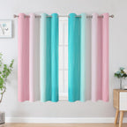 Estelar Textiler Pink and Teal Ombre Blackout Curtains for Bedroom 54 Inch