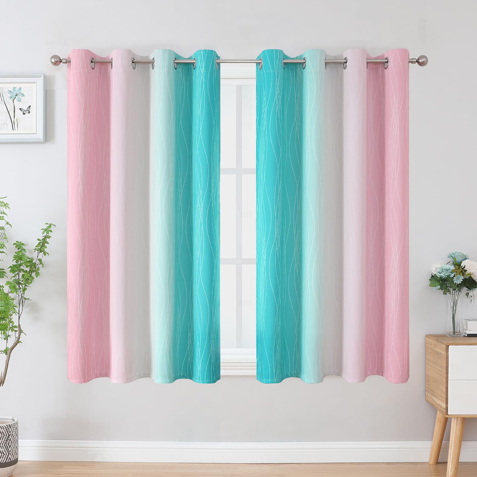 Estelar Textiler Pink and Teal Ombre Blackout Curtains for Bedroom 54 Inch