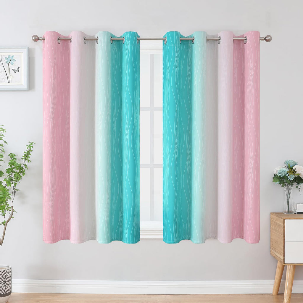 Estelar Textiler Pink and Teal Ombre Blackout Curtains for Bedroom 54 Inch