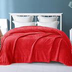 Exclusivo Mezcla Fleece King Size Blanket for Bed, 90x104 Inches Soft Cozy Jacquard Flannel Blankets, Lightweight Fuzzy Plush Warm for Women, Red