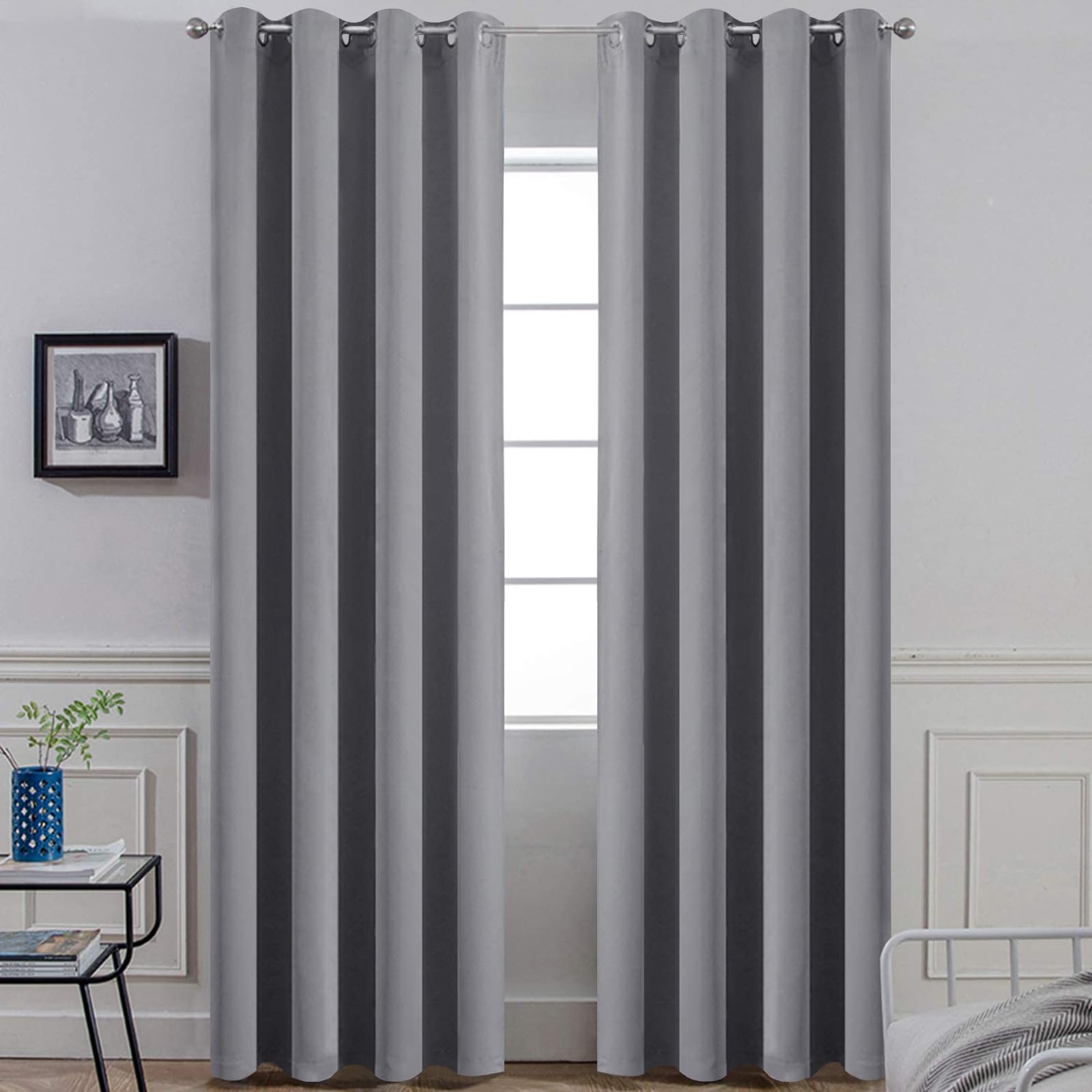 Yakamok Grey Room Darkening Curtains 52x90 inch Gray Grommet-Living Room