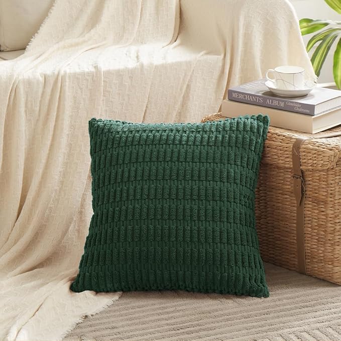 Fancy Homi 4 Packs Decorative Throw Pillow Covers for Living Room Couch Bed, Modern Farmhouse Boho Home Décor Accent Cushion Case, 20" x 20", Dark Green
