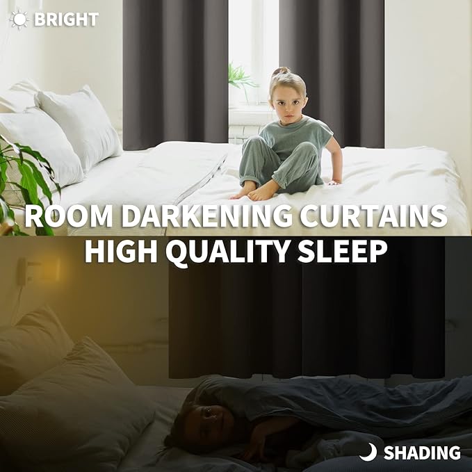 BGment Blackout Curtains for Bedroom - Grommet Thermal Insulated Room Darkening Curtains for Living Room, Set of 2 Panels, Each 55 x 69 Inch, Grey