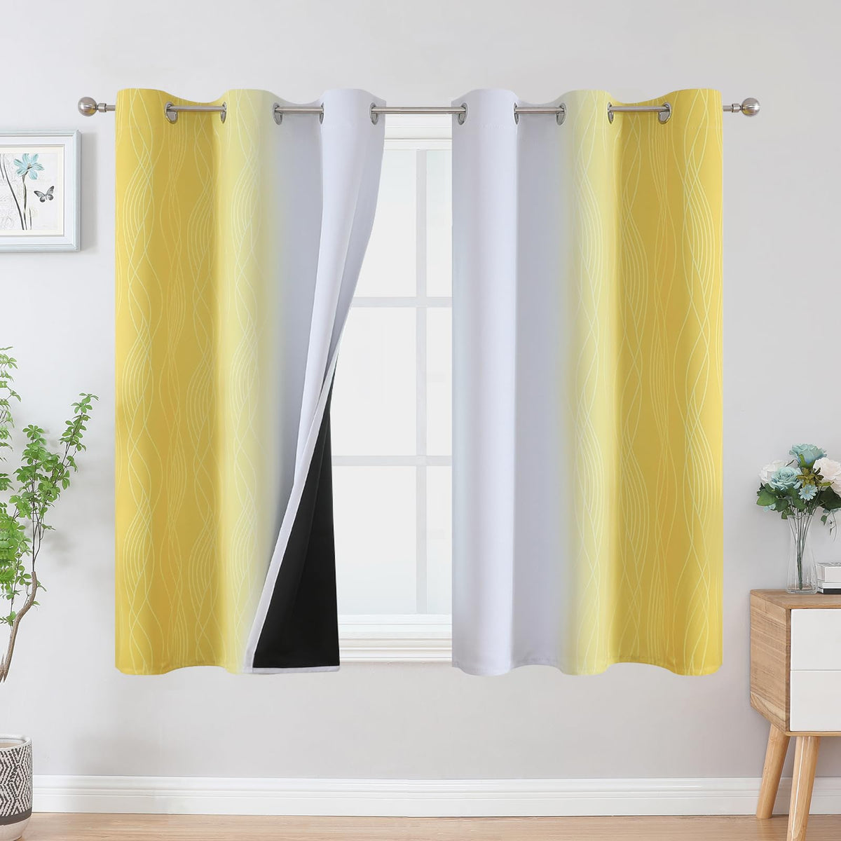 Pink and Grey Ombre Blackout Curtains for Living Room 84 Inch Long 2 Panels