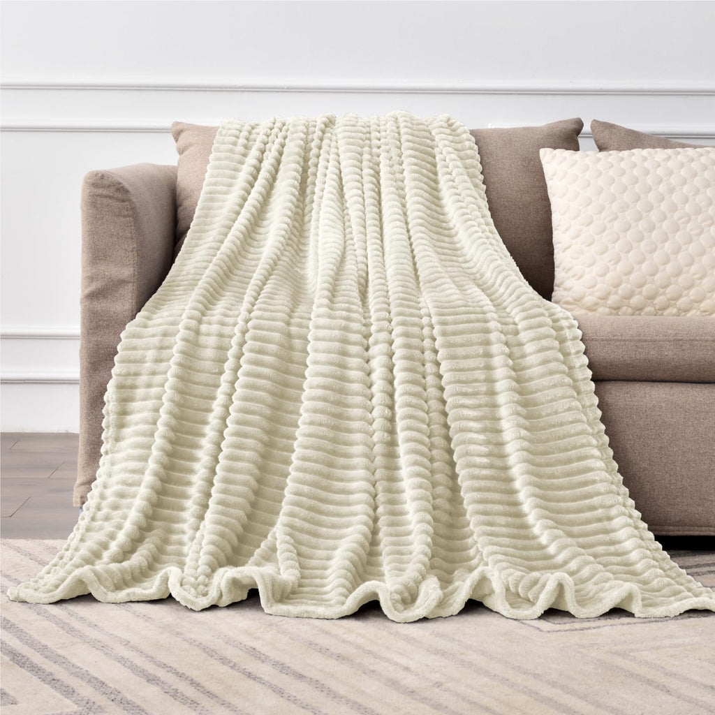 BEDELITE 3D Ribbed Jacquard Beige Blankets Queen Size for Bed, 90x90 Inch