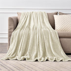 BEDELITE 3D Ribbed Jacquard Beige Blankets Queen Size for Bed, 90x90 Inch