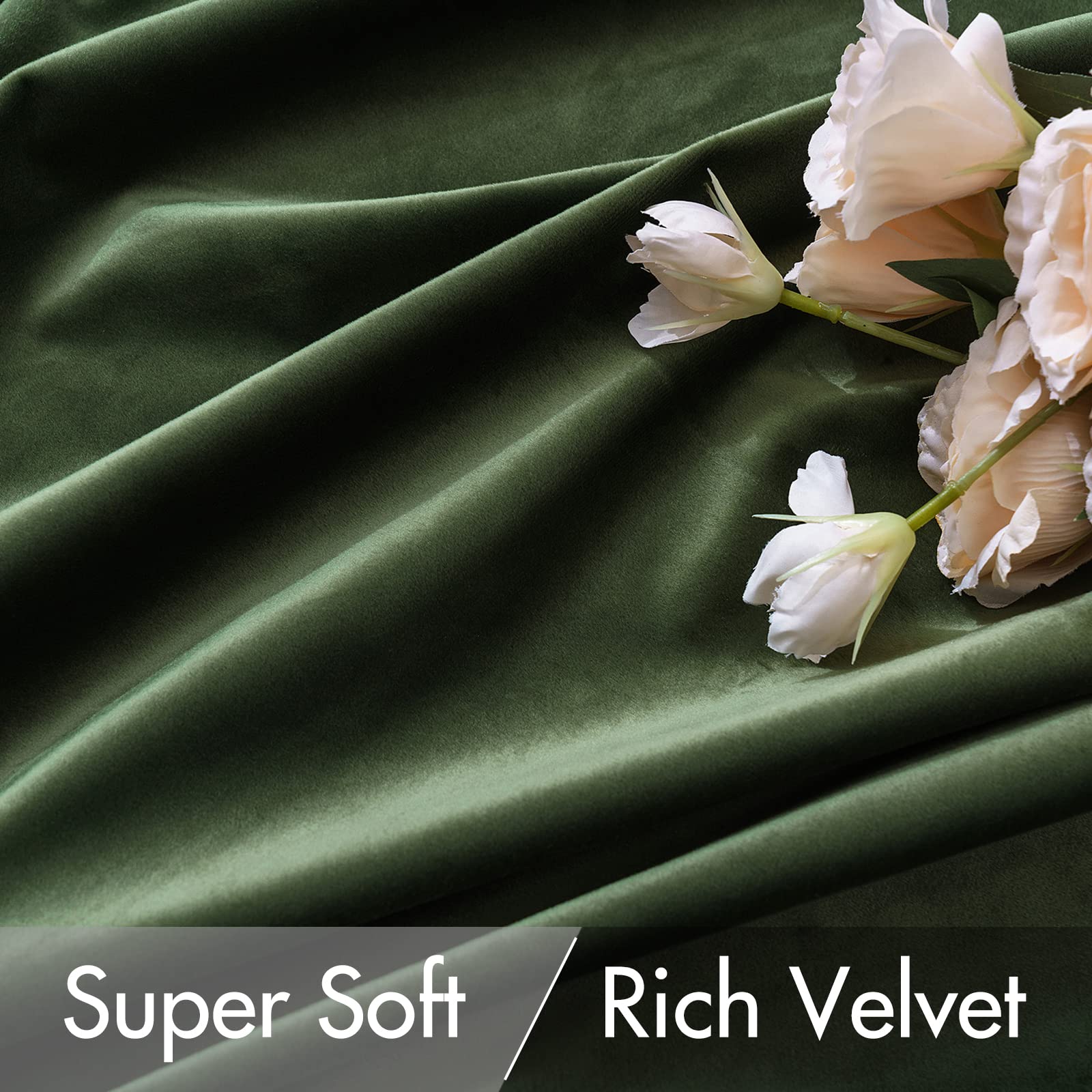 MIULEE Velvet Curtains 52x94 inches 2 Panels Olive Green Blackout Curtains