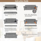 WEERRW 4 Pieces Velvet High Stretch Couch Covers for 3 Cushion Couch Sofa Slipcovers, Washable Furniture Protector with Non Slip Elastic Bottom, Feature Soft and Thick Plush Fabric, Silver Grey, Large