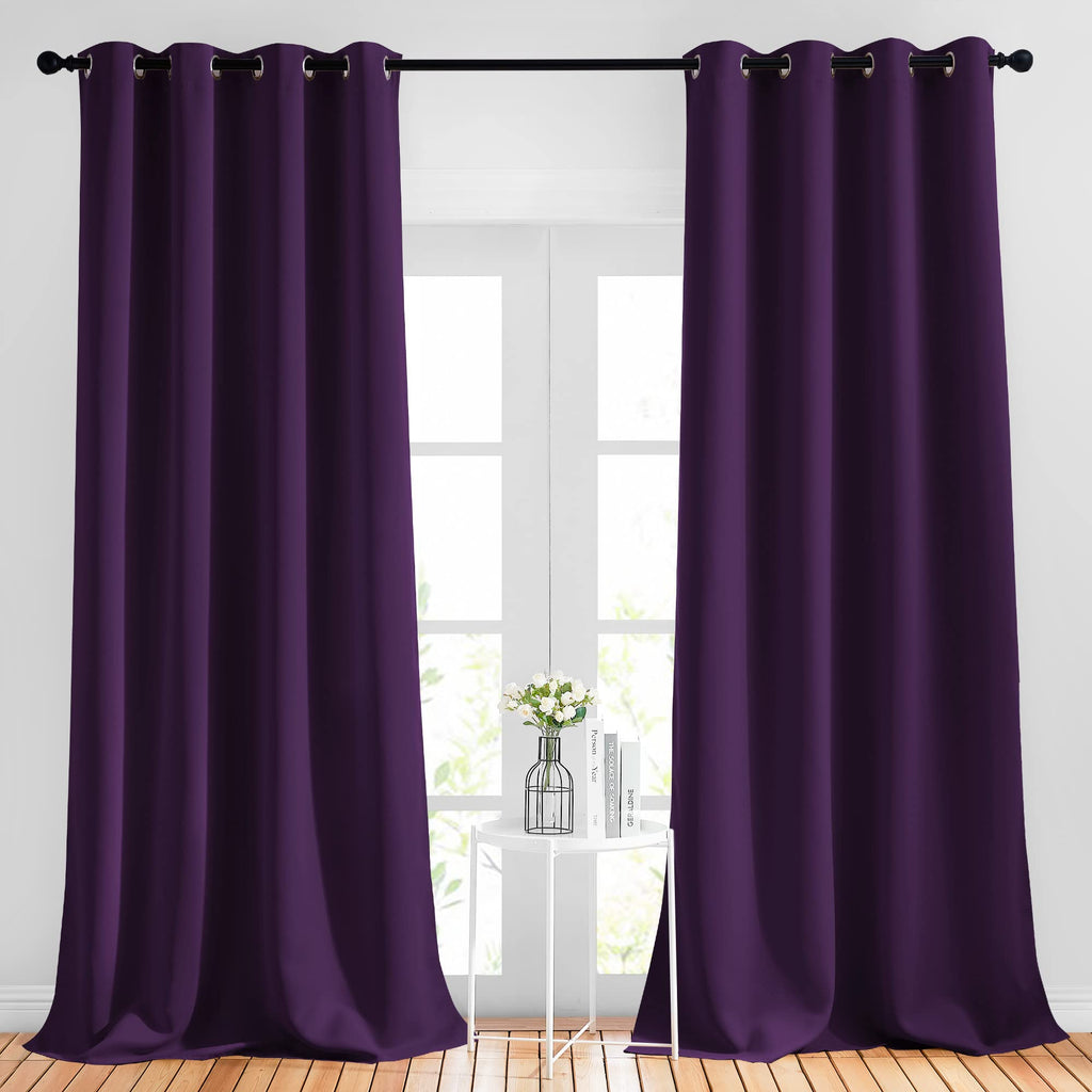 NICETOWN Insulated Curtains Blackout Draperies - Window Treatment Royal Purple Blackout Eyelet Top Curtains/Panels for Bedroom/Living Room Window, 95 inches Long, 2 Panel Set