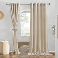 NICETOWN Flax Angora Linen Curtains for Room Divider, Grommet Top Thick Flax Semi Sheer Vertical Drapes Privacy Assured with Light Filtering for Sliding Glass Door, W68 x L96, 2 Pieces