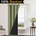 Yakamok 100% Blackout Curtains 96 Inches Long, 2 Thick Layers Heat and Full Light Blocking Soft Thermal Insulated Drapes for Bedroom(52" Wide Each Panel, Sage, 1 Panel)