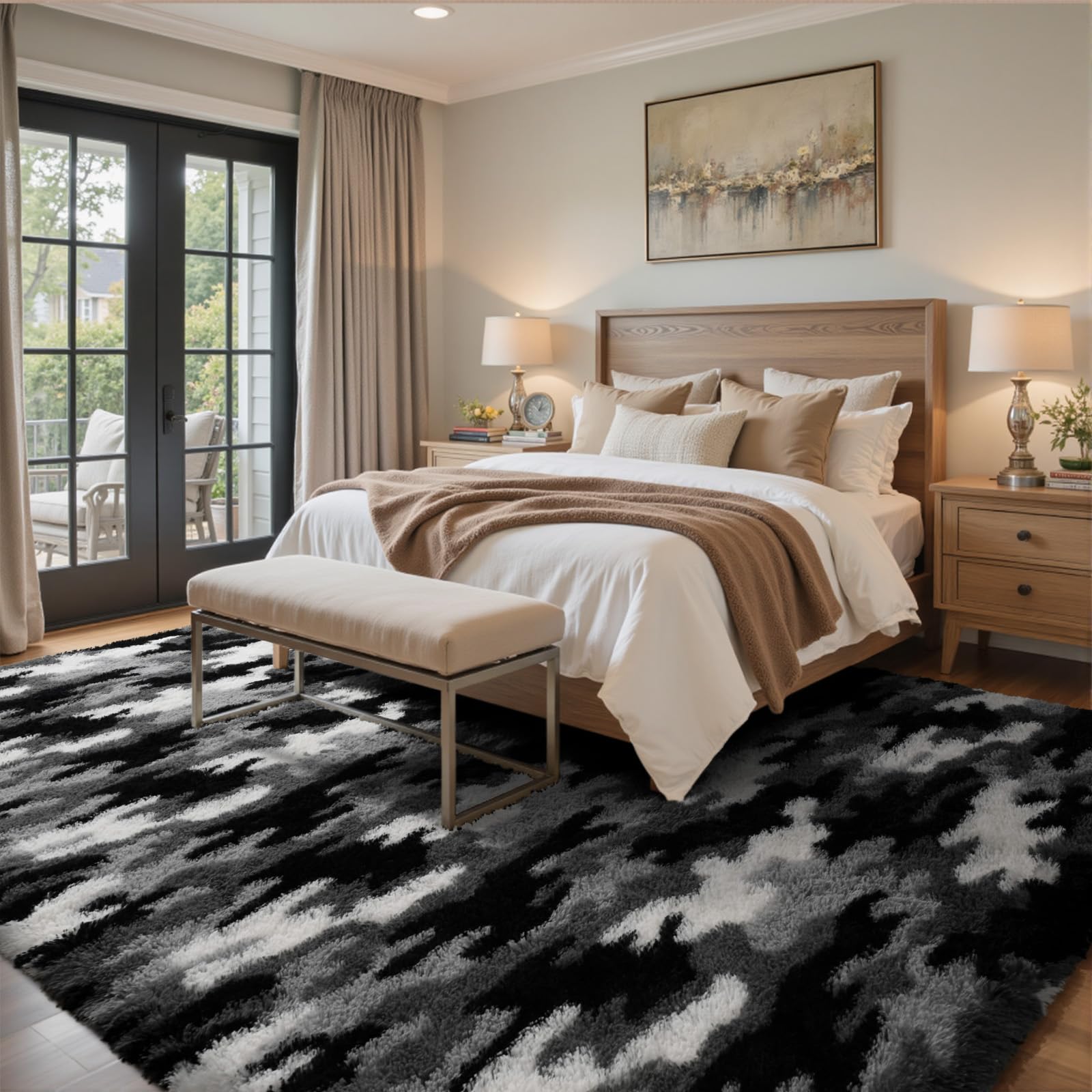 6x9 Ft Large Shag Rugs for Living Room Decor, Tie-Dyed Ultra Soft Fluffy Furry Area Rugs for Bedroom Indoor Floor, Aesthetic Carpet for Kids Home (Grey)