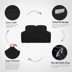 PureFit Super Stretch Loveseat Recliner Sofa Couch Cover with Pocket – 2 Seats Non Slip Soft Sofa Slipcover, Washable Reclining Furniture Protector for Kids, Pets (Recliner Loveseat, Black)