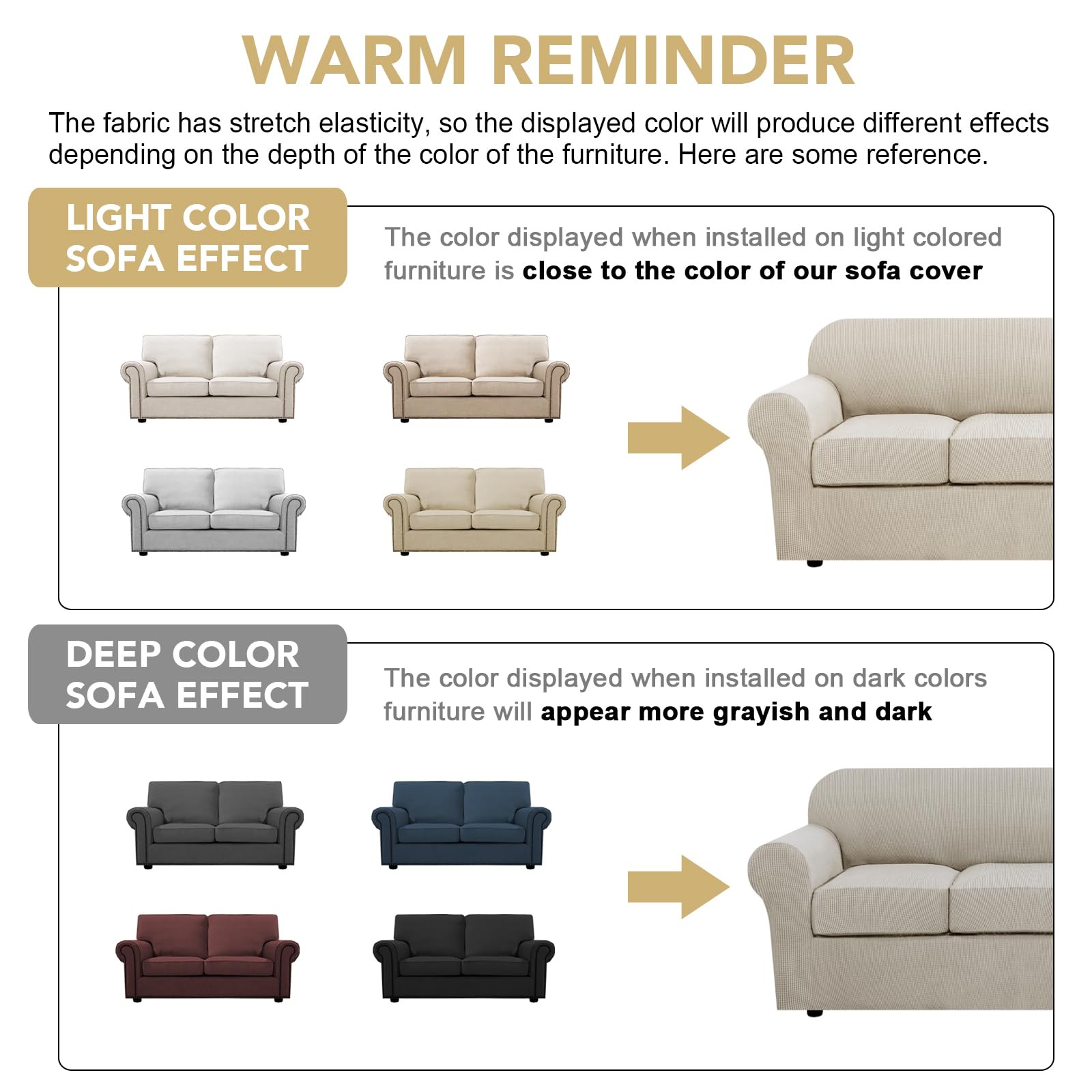 H.VERSAILTEX 3 Piece Stretch Sofa Covers for 2 Cushion Sofa Couch Covers for Living Room Sofa Slipcovers (Base Cover Plus 2 Seat Cushion Covers) Thicker Jacquard Fabric(Large Sofa, Island Fossi)
