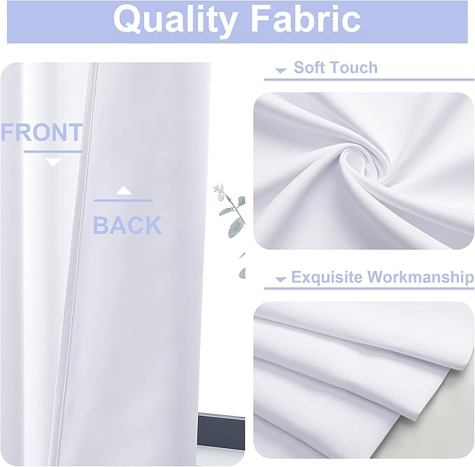 Simplebrand Ava Pure White Curtains for Patio 108 Inches Long 2 Panels Set, Room Darkening Window Treatment, Light Filtering Curtain Drapes, Soft Casual Rod Pocket Privacy Curtains, W50 x L108 Inch