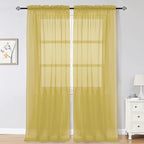 OWENIE Gold Sheer Curtains 96 Inch Length 2 Panels Set, Elegant Sheer Curtains for Bedroom, Window Voile Sheer Curtain Panels/Drapes/Treatment for Living Room, 2Pcs, Total 84“ Wide