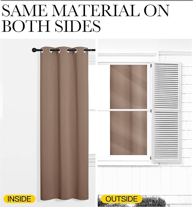 NICETOWN Cappuccino Small Window Kitchen Blackout Curtains, Thermal Insulated Solid Grommet Blackout Short Drapes for Bedroom (Set of 2, 42 by 48 Inch)