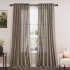Dark Taupe Linen Curtains 96 Inches Long for Living Room Rod Back Tab Vintage Rustic Farmhouse Light Filtering Curtain Burlap Textured Linen Drapes 96 Inch Length for Dinning Room Bedroom 52x96 8FT
