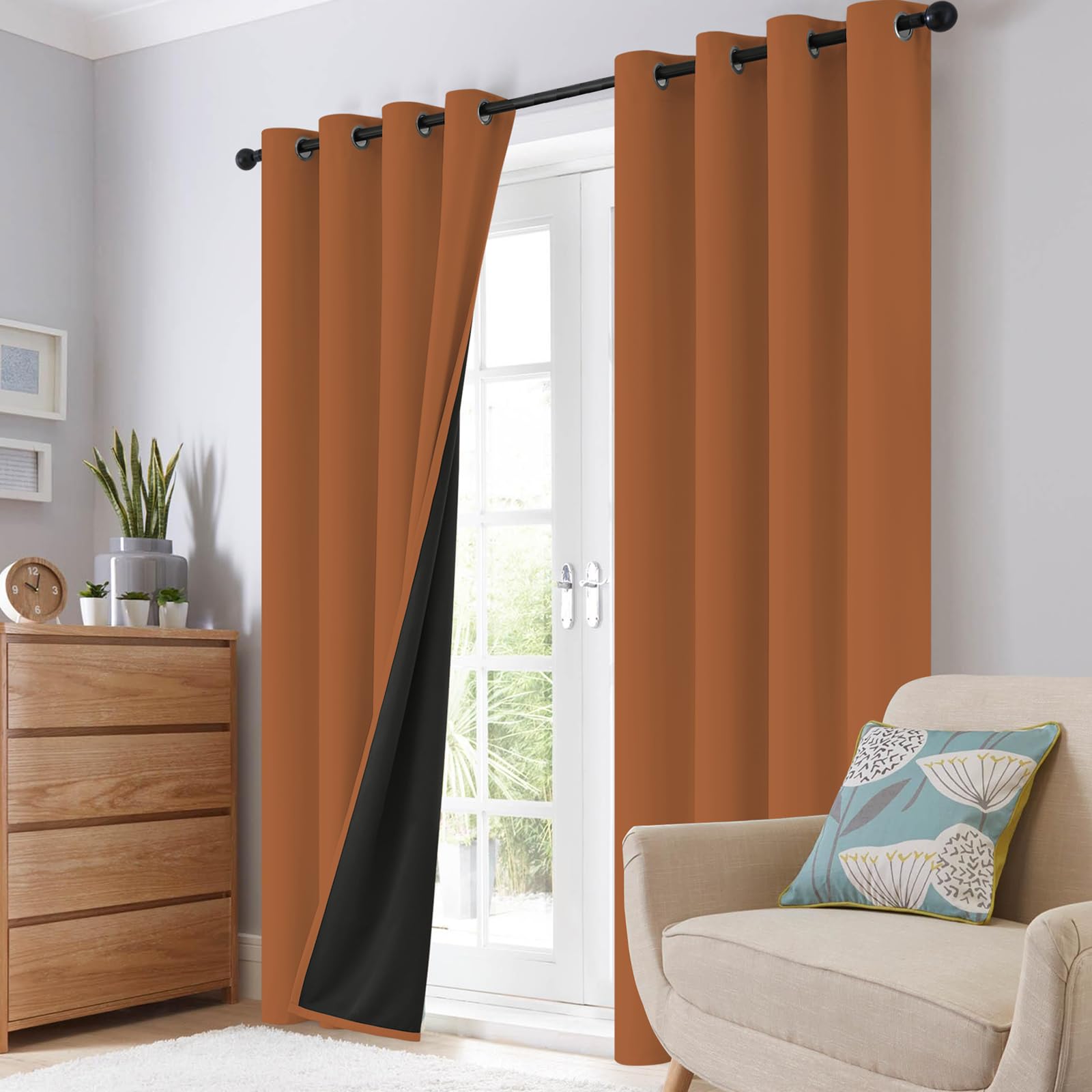 SimpleHome Orange 100% Blackout Curtains Room Darkening Living Room 96 Inch