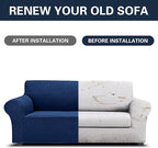 Cupuamon 2026 New Stretch Oversized Sofa Slipcovers Couch Sofa Cover for 4 Seater Furniture Protector Covers with Elastic Bottom Jacquard Fabric Small Checks for Pets, Kids - Classic Blue