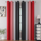 Ombre Red and Black Curtains 96 Inches Long, Total Blackout Curtains for Bedroom, Thermal Insulated Gradient Grommet Drapes, Full Light Blocking Curtains for Living Room, 52x96 Inch, 2 Panels