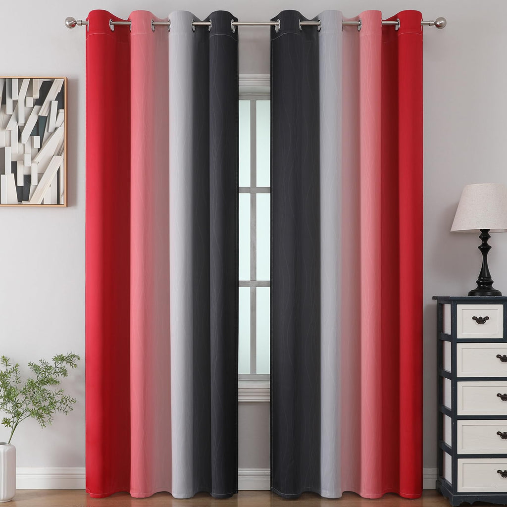 Estelar Textiler Red and Black Ombre Blackout Bedroom Curtains 108 Inches
