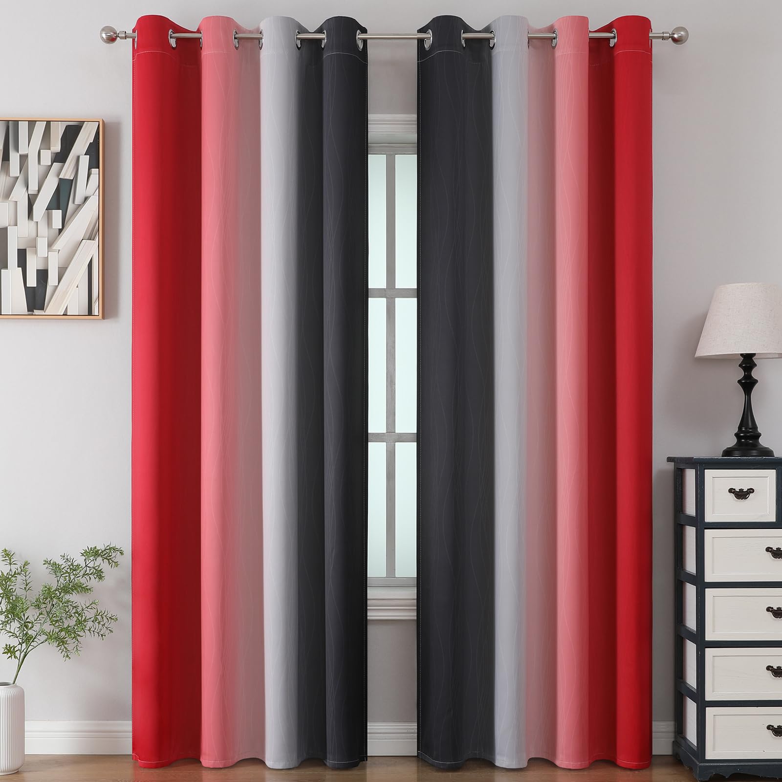 Estelar Textiler Red and Black Ombre Blackout Bedroom Curtains 108 Inches