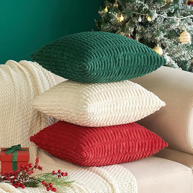 MIULEE Pack of 2 Red Corduroy Decorative Pillow Covers 12x12 Inch Soft Boho Striped Throw Pillow Covers Modern Farmhouse Home Decor for Sofa Living Room Couch Bed