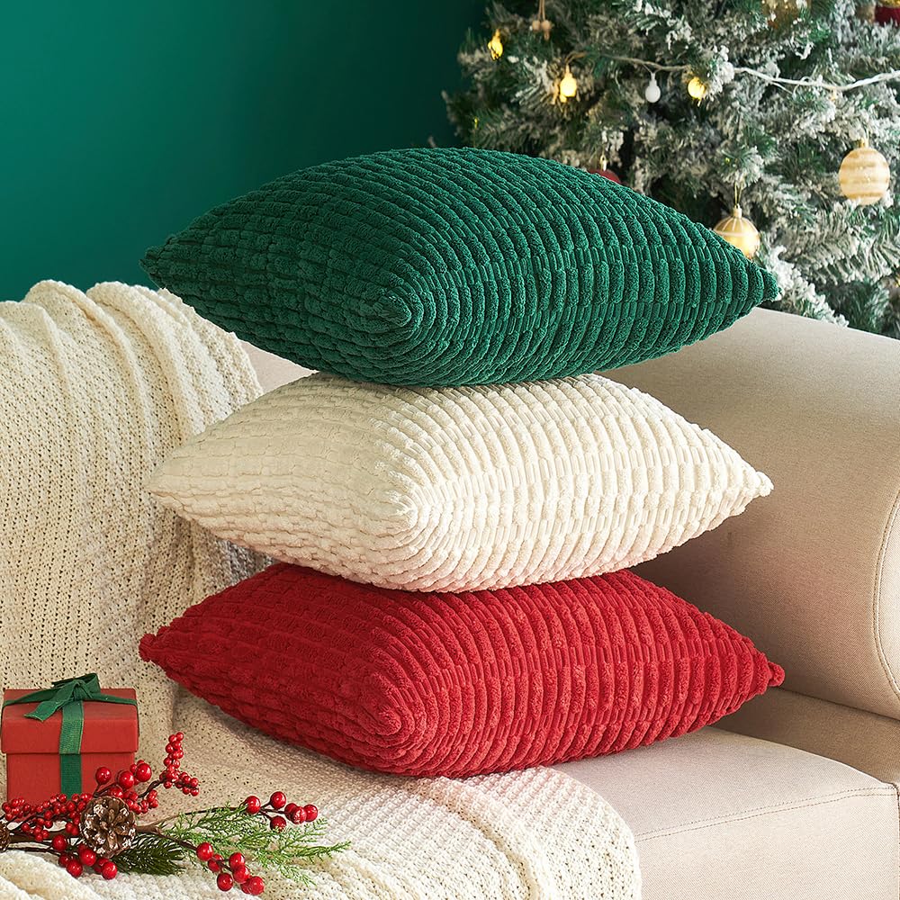MIULEE Corduroy Decorative Throw Pillow Covers 16x16 Cream White Pack of 2