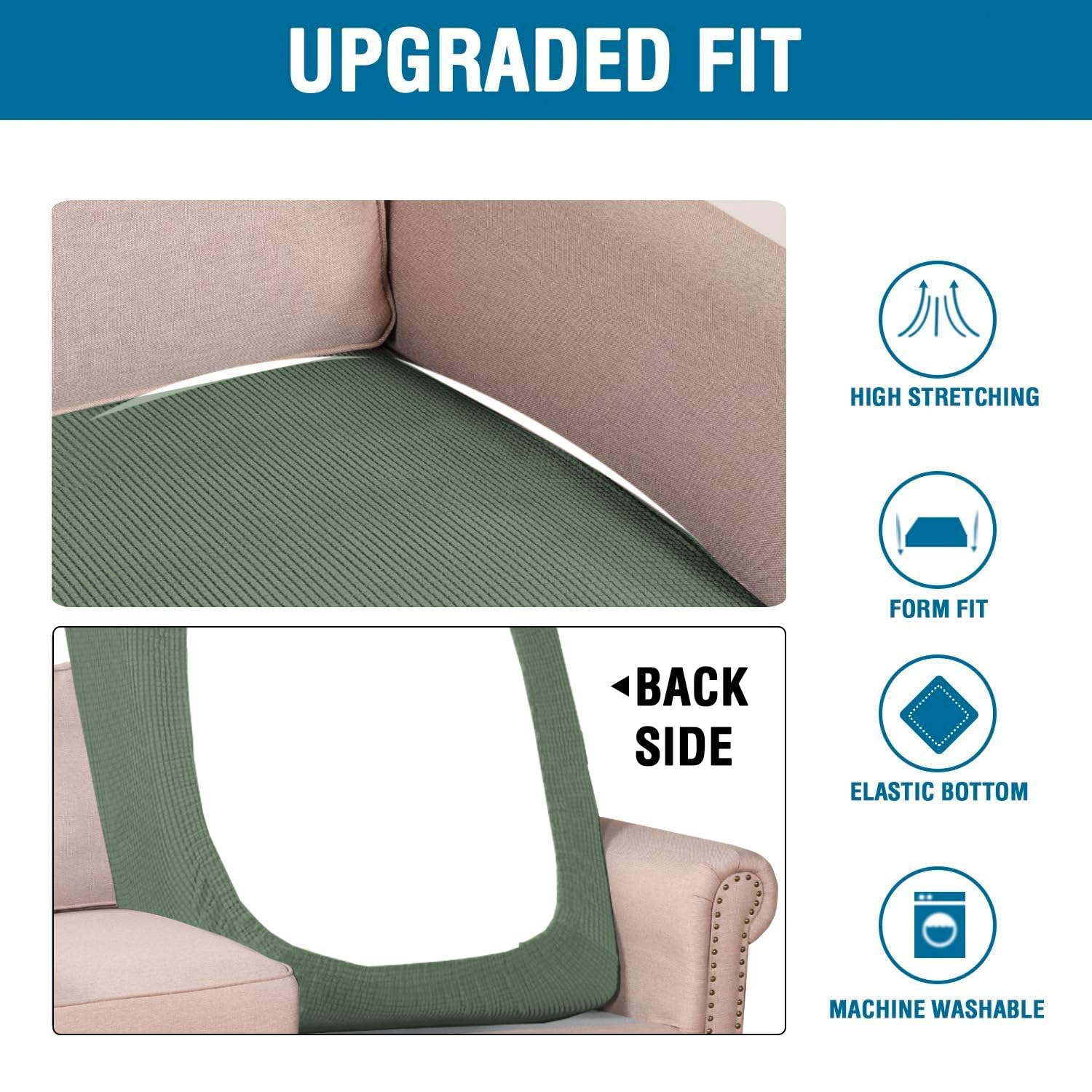 H.VERSAILTEX Super Stretch Individual Chaise Cover Sectional Couch Covers for L Shaped Sofa Both Left/Right Featuring Thick Jacquard Textured Twill Fabric (1 Piece Chaise Cover, Loden Frost)