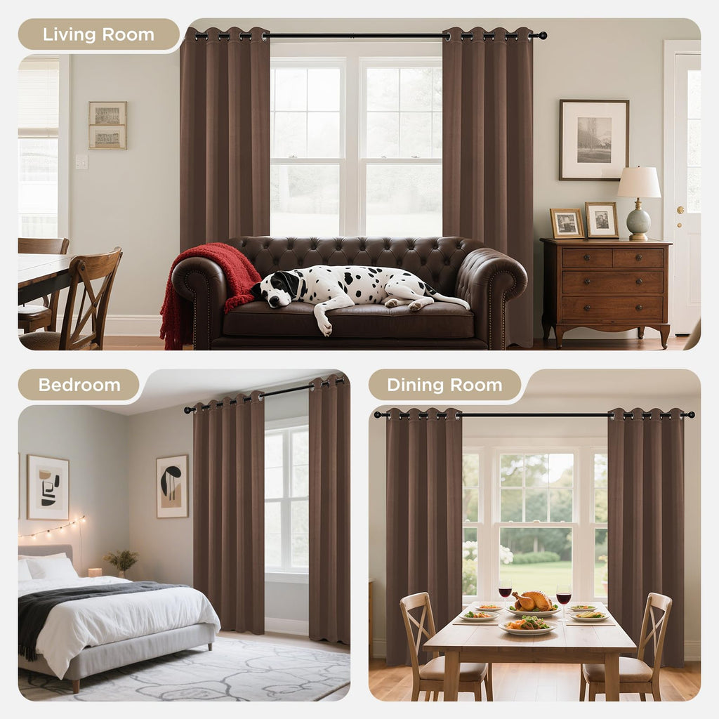Joydeco Blackout Curtains 95 Inch Length 2 Panels Set, Thermal Insulated Long Curtains& Drapes 2 Burg, Room Darkening Grommet Drapes for Living Room Bedroom Window (W52 x L95 Inch, Brown)