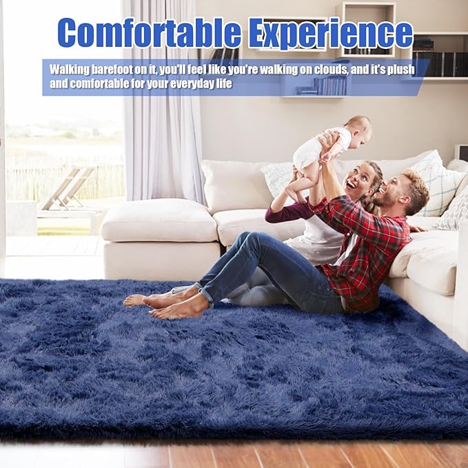 9x12 Fluffy Area Rugs for Living Room,Large Fuzzy Shag Area Rug for Bedroom,Blue Soft Non-Shedding Indoor Plush Carpet for Kids Bedroom Nursery Home Decor