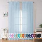 OWENIE Sheer Curtains 96 inches Long for Bedroom Living Room, Solid Light Filtering Fimly Sheer Curtains with Rod Pocket Top, Soft Sheer Long Curtains, Each 42Wx96L inch, Sky Blue