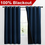 NICETOWN 100% Blackout Curtains with Black Liners, Thermal Insulated Full Blackout 2-Layer Lined Drapes, Energy Efficiency Window Draperies for Bedroom (Moroccan Blue, 2 Panels, 55" W by 68" L)