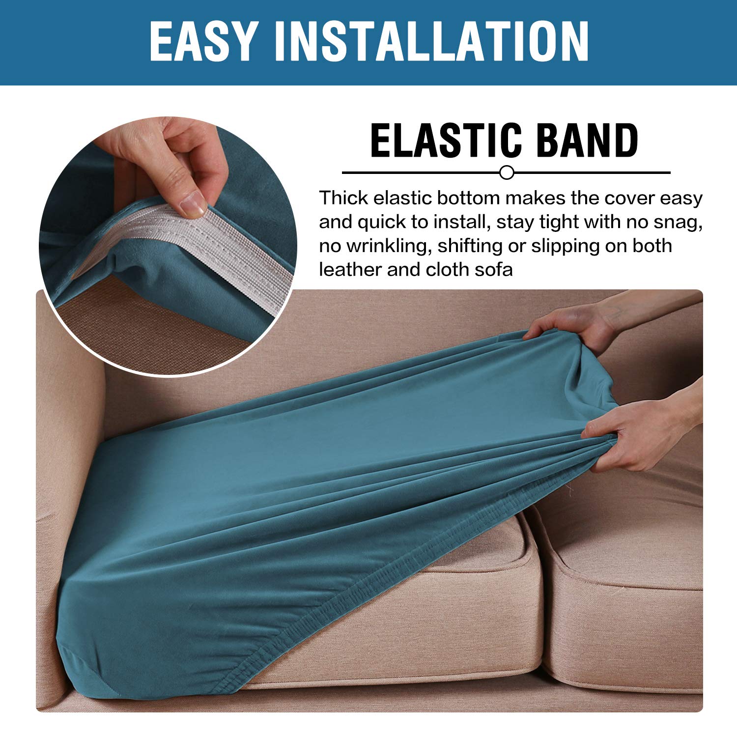 H.VERSAILTEX Velvet Stretch Couch Cushion Cover Plush Cushion Slipcover for Chair Loveseat Sofa Cushion Furniture Protector Seat Cushion Sofa Cover (2 Piece Large Sofa Cushion Covers, Peacock Blue)